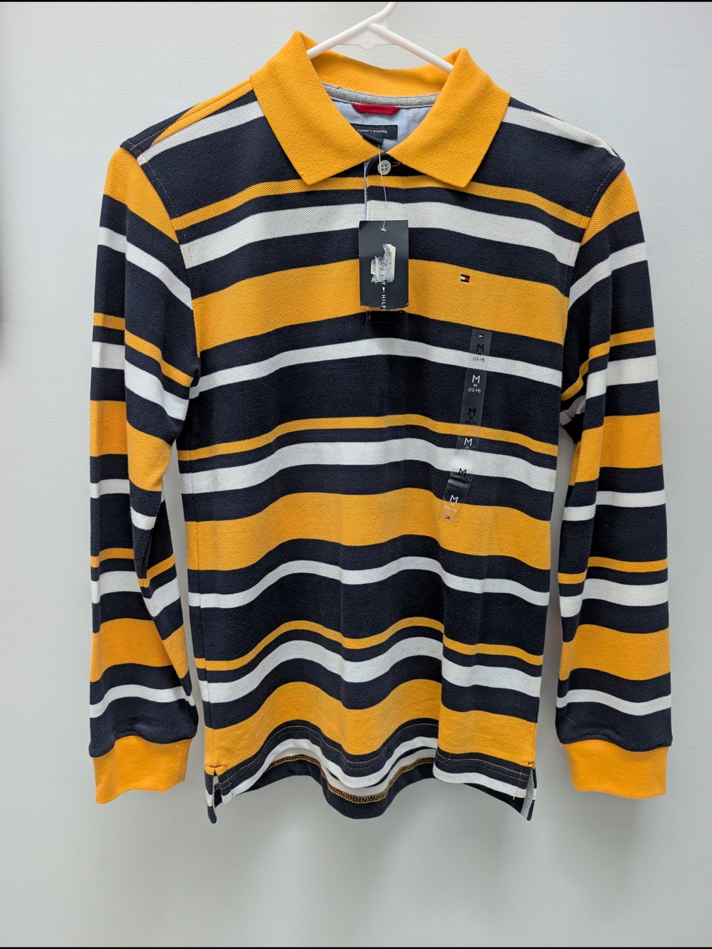 NWT Tommy Hilfiger Boys Long Sleeve Striped Polo Shirt Size M (12-14)